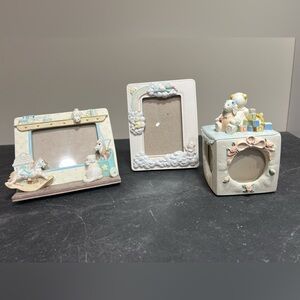 Set of 3 Vintage Pastel White and Cream Baby Picture Frames